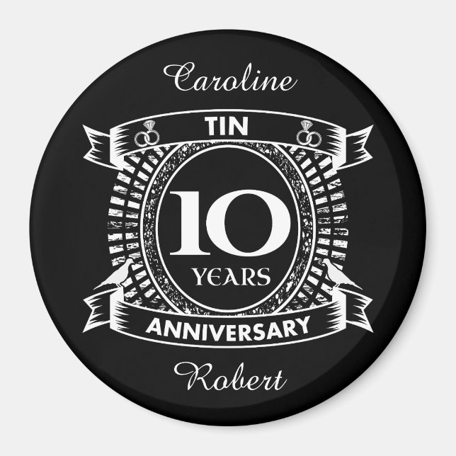 Aimant 10e anniversaire du mariage étain (Devant)