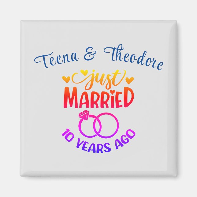 Aimant 10e anniversaire du Mariage Noms personnalisés (Devant)