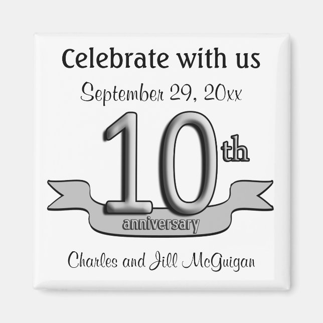 Aimant 10e anniversaire Enregistrer la date Favoris de la (Devant)