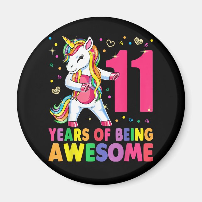 Aimant 11 Ans Unicorne Flossing 11e Anniversaire Girl U (Devant)