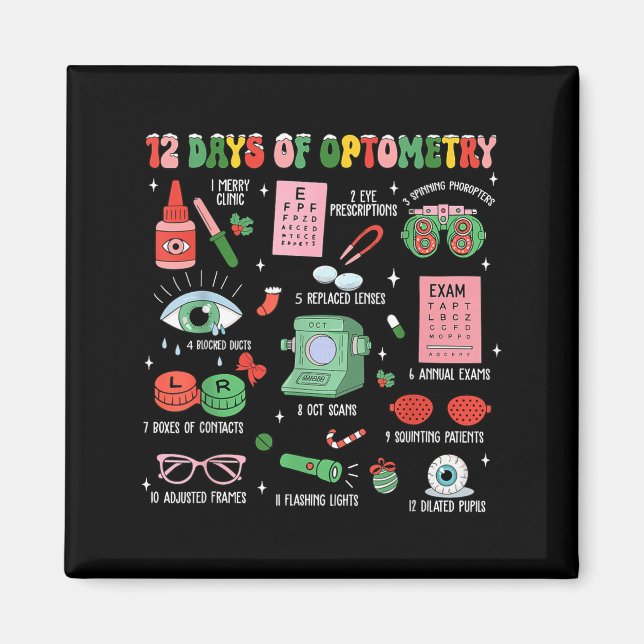 Aimant 12 Days Of Optometry Christmas Eye Doctor Optometr (Devant)