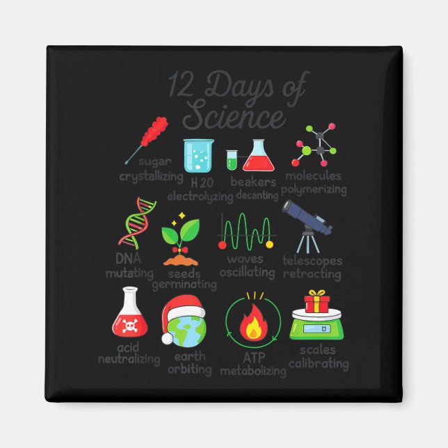 Aimant 12 Days Of Science Funny Science Teacher Christmas (Devant)
