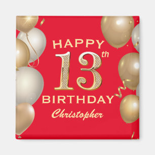 Aimant 13e Anniversaire de Ballons Rouge et Or