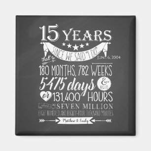 Aimant 15e anniversaire de mariage, tableau noir, 15 ans