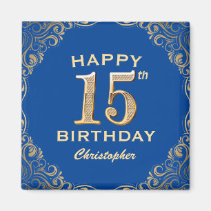 Aimant 15e anniversaire Parties scintillant bleue et or c