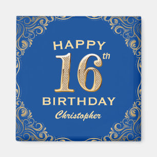 Aimant 16e anniversaire Parties scintillant bleue et or c