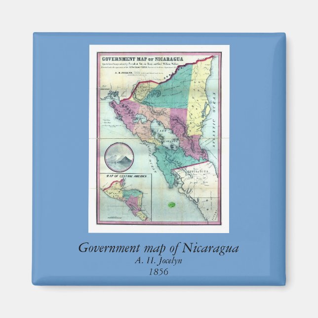 Aimant 1856 Carte du gouvernement du Nicaragua par A.H. J (Devant)