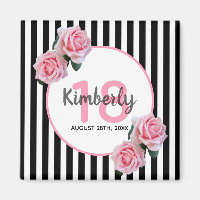 18e anniversaire noir rayures florales roses