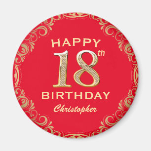Aimant 18e anniversaire Parties scintillant rouge et or c