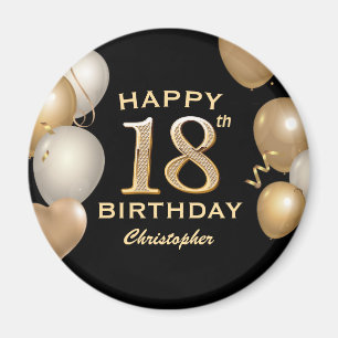 Aimant 18th Birthday Party Black and Gold Balloons