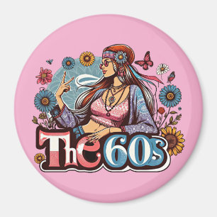 Aimant 1960 Hippie fille poussin signe de paix doigts art