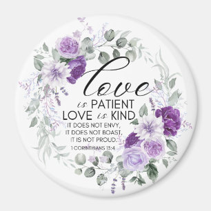 Aimant 1 Corinthiens 13:4 Amour est Patient Violet Floral