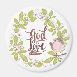 Aimant 1 Jean 4:16 Dieu est Amour Floral Wreath mignon Oi