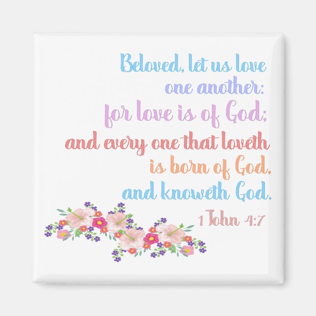 Aimant 1 Jean 4:7 Verset biblique Texte arc-en-ciel (Devant)