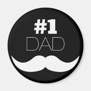 Aimant #1 Papa Mustache noire et blanche - Numéro un
