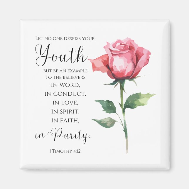 Aimant 1 Timothée 4:12 - Jeune Bible Verse Fleur (Devant)