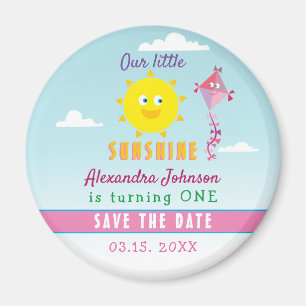 Aimant 1er Anniversaire Sauvez la Date Mignonne Soleil et