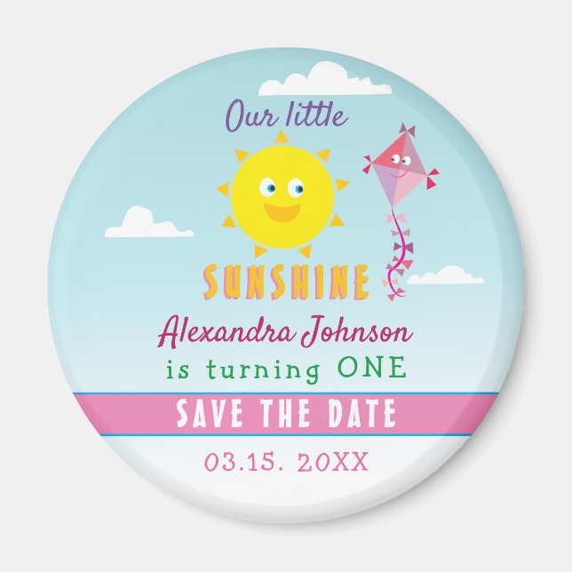 Aimant 1er Anniversaire Sauvez la Date Mignonne Soleil et (Devant)