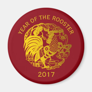Aimant 2017 rond de zodiaque d'année d'or de coq