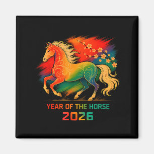Aimant 2026 Année du Cheval Art Vibrant de la Fleur de Zo