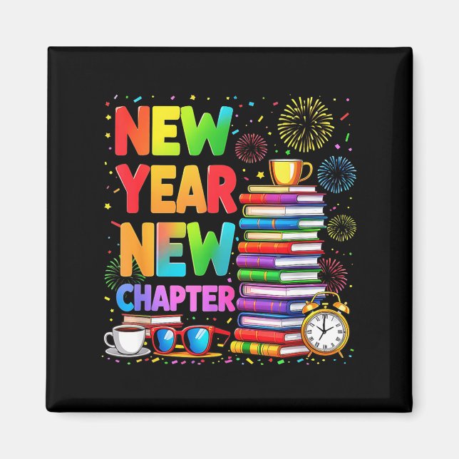 Aimant 2026 Bookworm Funny Happy New Year Chapter Book Lo (Devant)