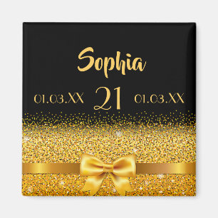 Aimant 21e anniversaire noir or dates monogramme