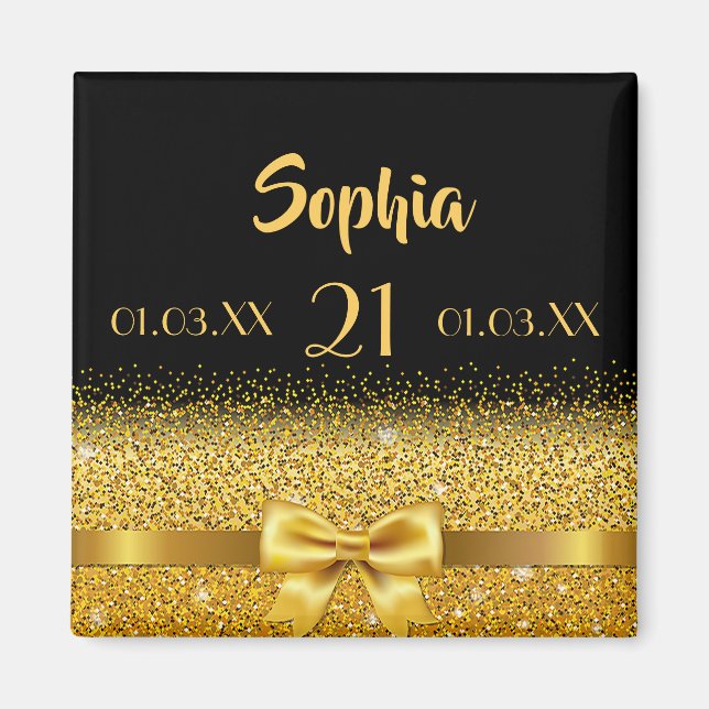 Aimant 21e anniversaire noir or dates monogramme (Devant)