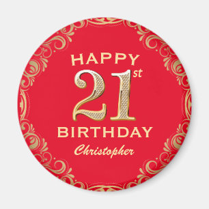 Aimant 21e Anniversaire Parties scintillant rouge et or