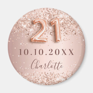 Aimant 21e anniversaire rose or blush enregistrer la date