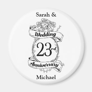 Aimant 23e Mariage Anniversaire Fleurs Rose