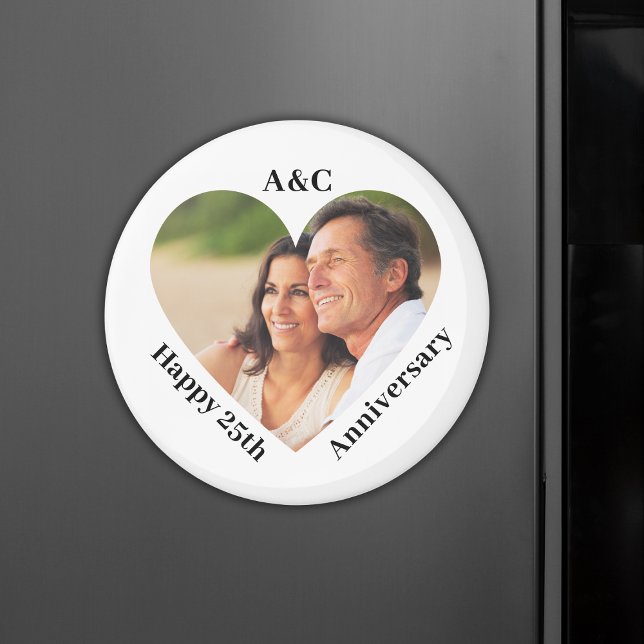 Aimant 25 Mariage Anniversaire Couple Keepsaké Heart Phot (25 Wedding Anniversary Couple Keepsake Heart Photo Magnet.)