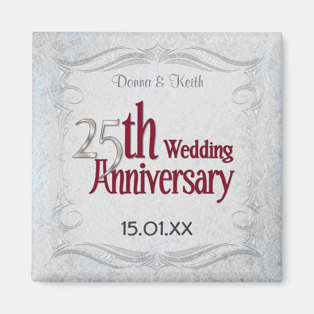 Aimant 25e Anniversaire Argent et Bourgogne (Devant)