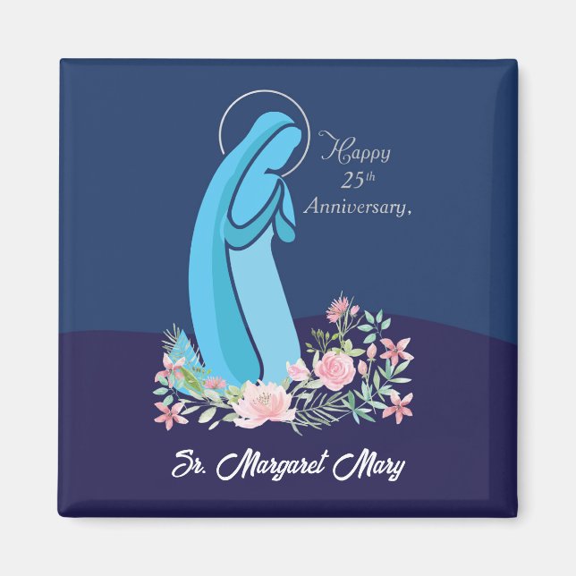 Aimant 25e anniversaire de la vie religieuse Nun Fleur ro (Devant)