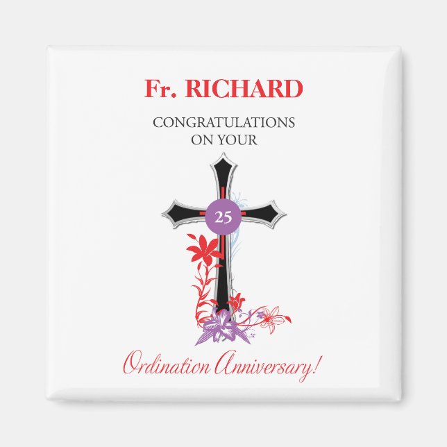 Aimant 25e anniversaire de l'Ordination du prêtre Croix n (Devant)
