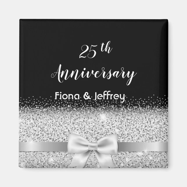 Aimant 25e anniversaire mariage argent noir (Devant)