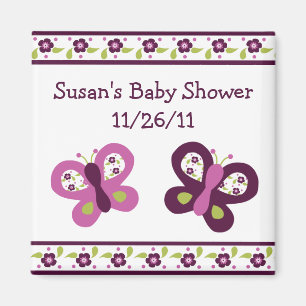 Aimant #2 de baby shower de papillon de prune de