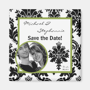 Aimant 2"x2" Enregistrer l'aimant Date Black Green Damask