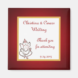 Aimant 2"x2" Faire-part Lord Ganesha/Hindu Red S