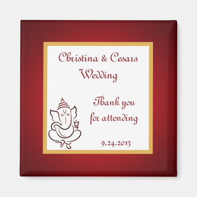 Aimant 2"x2" Faire-part Lord Ganesha/Hindu Red S (Devant)
