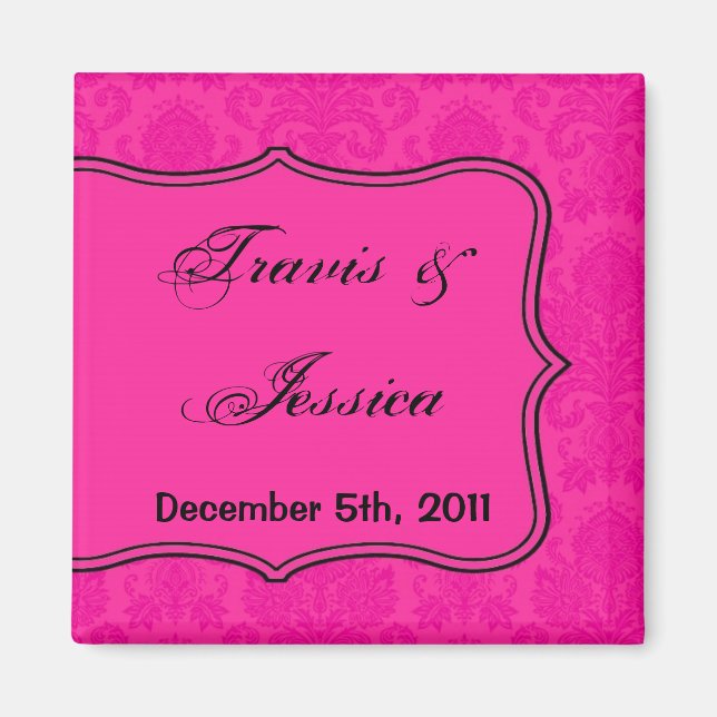 Aimant 2"x2" Favoriser l'aimant rose chaud noir Damas Den (Devant)