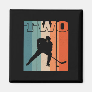 Aimant 2e anniversaire Retro Hockey sur glace 2 ans Garço