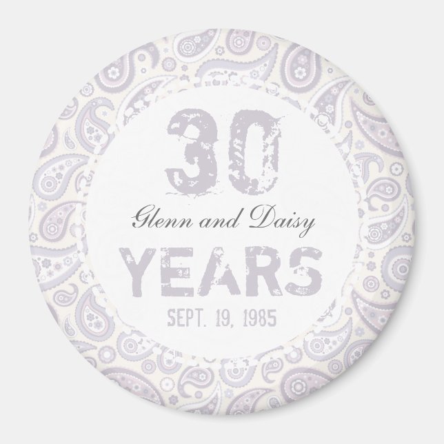 Aimant 30e anniversaire du Mariage Pearl Motif Paisley (Devant)