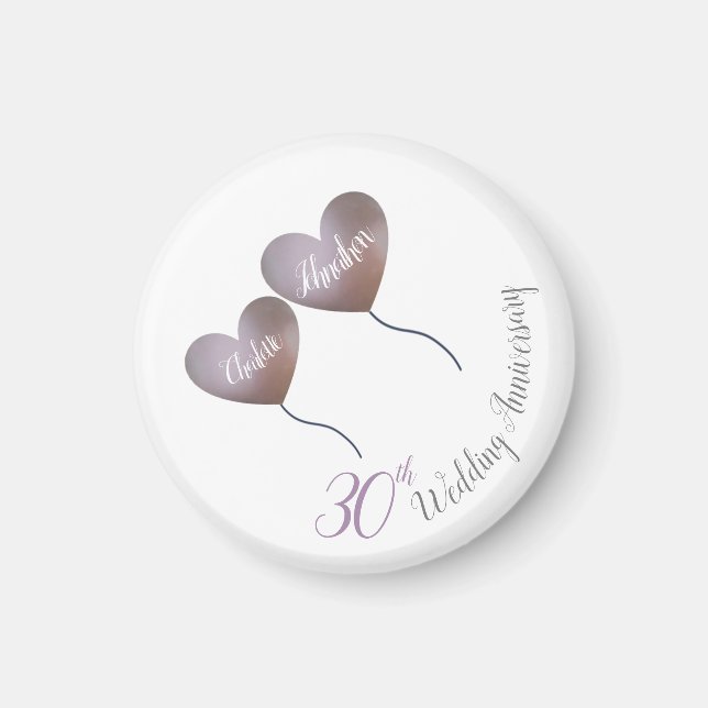 Aimant 30e mariage Pearl anniversaire ballons violets cad (Devant)