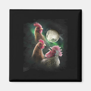 Aimant 3 poules lune loup poulets loups hurlants