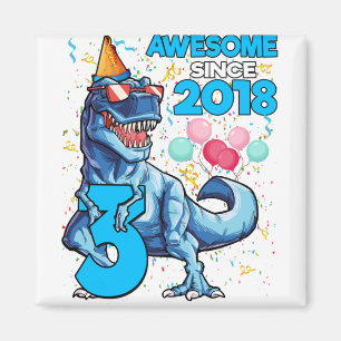 Aimant 3E Anniversaire Dinosaur 3 ans Garçon Enfants Awes