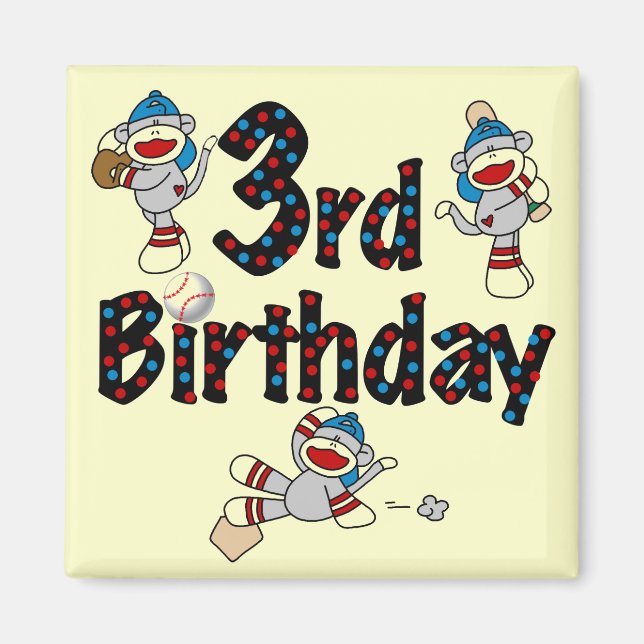Aimant 3ème anniversaire du baseball de singe de soie (Devant)