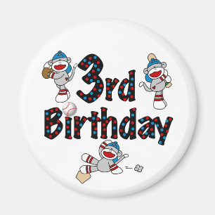 Aimant 3ème anniversaire du baseball de singe de soie
