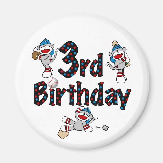 Aimant 3ème anniversaire du baseball de singe de soie (Devant)
