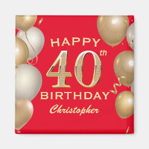 Aimant 40e Anniversaire des Ballons Rouge et Or