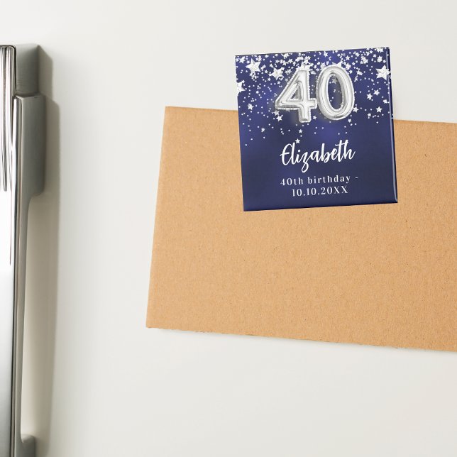 Aimant 40e anniversaire marine bleu argent étoiles (Créateur téléchargé)
